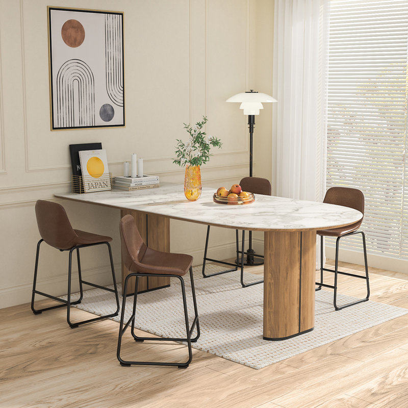 Tabourets de bar en cuir Parveena, Brun, Tabouret de comptoir (siège d'une hauteur de 24 p, 2
