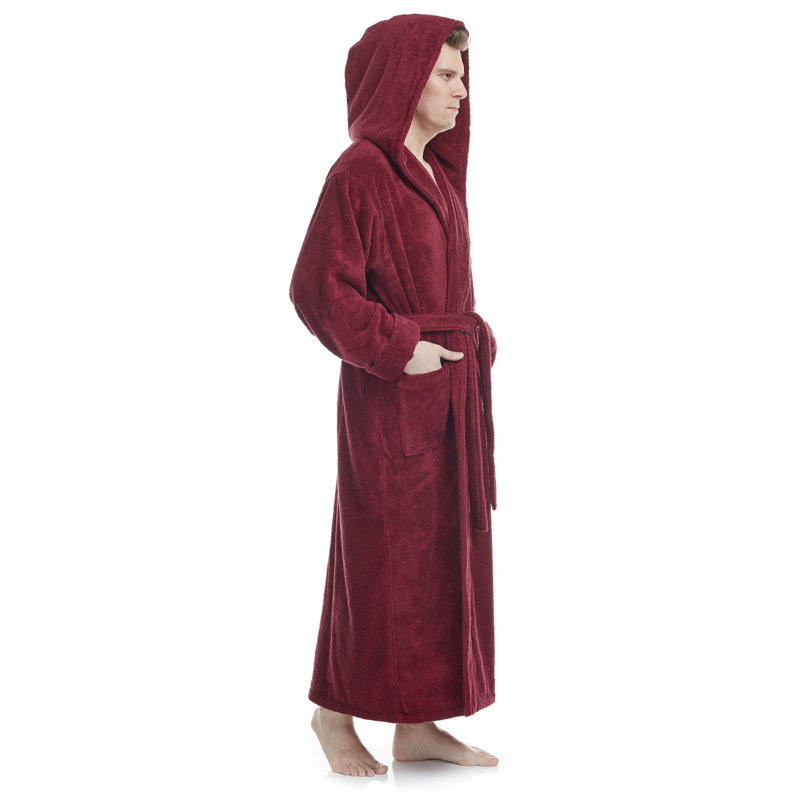 Peignoir à capuche mâle 100% coton avec capuche Bulloch, XL, Bourgogne