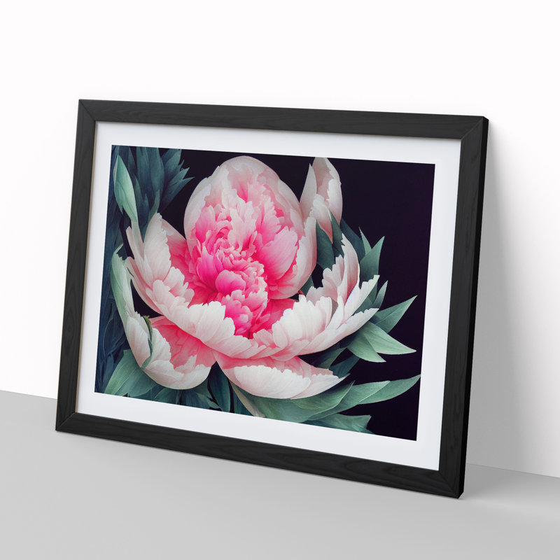 Enlightened Peony Flower - Single Picture Frame Print, 34cm H x 46cm W x 2cm D, Black Framed