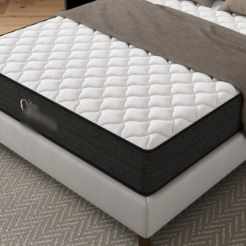 Matelas King de 12 pouces en gel rafraîchissant, pour un soutien thoracique optimal, un soulagement des douleurs, une excellente adhérence au transfert de mouvement, imperméable, coloris gris et blanc, garni de mousse à mémoire de forme et doté d'une structure à ressorts, compatible avec les sommiers articulés.