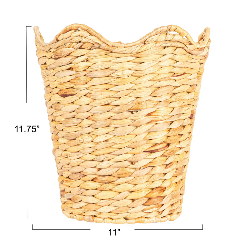 Woven Water Hyacinth Wastebin With Scalloped Edge