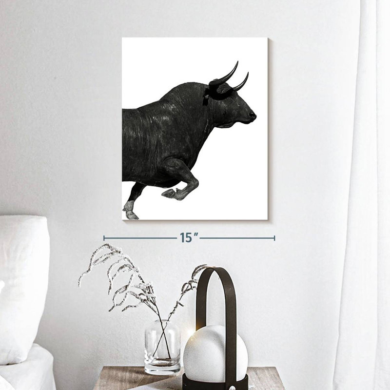 «Charging Black Bull» sur toile, H 15 po x l 12 po x P 1,25 po