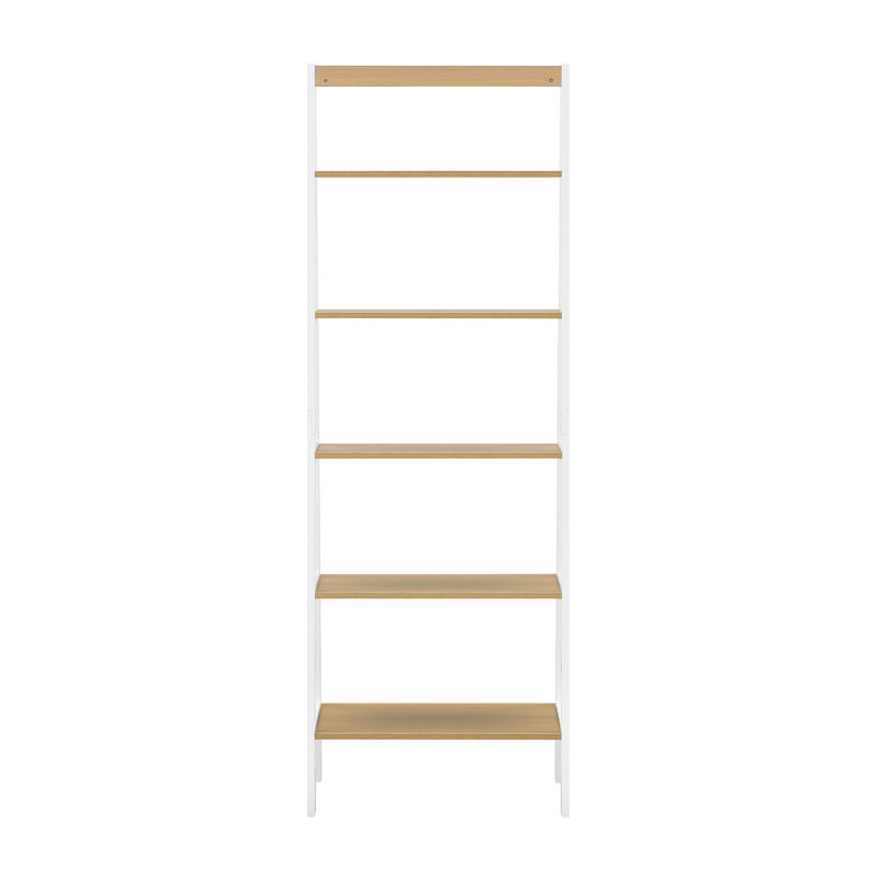 White Adjustable Five-Tier Wood Ladder Shelf
