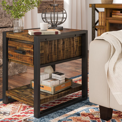 Crysta Solid Wood Top End Table with Storage
