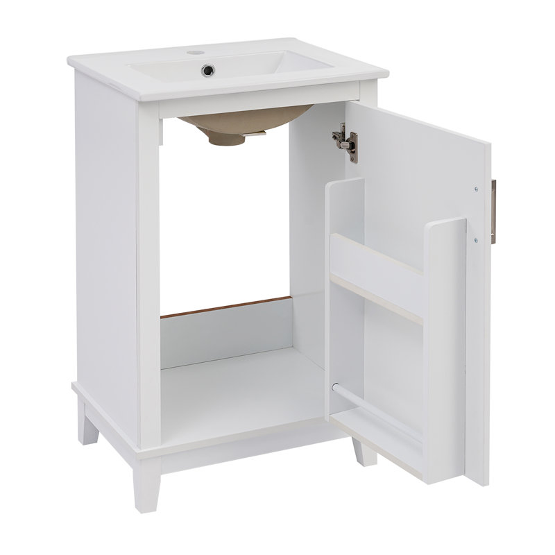 Hounker 20" Bathroom Vanity with Integrated Ceramic Basin & Ample Storage, White