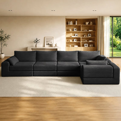 L Sectional Sofa Couch Set,Modular 130"U Shaped Floor Living Room Sofa Set With 4 Pillows,Diy Combination Sofa Couch For Living Rooms, Apartments,Bedrooms,Corduroy