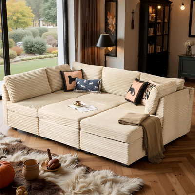 6-Piece Deep Seat Cloud Modular Corduroy Sofa With Ottoman, Easy To Assemble
