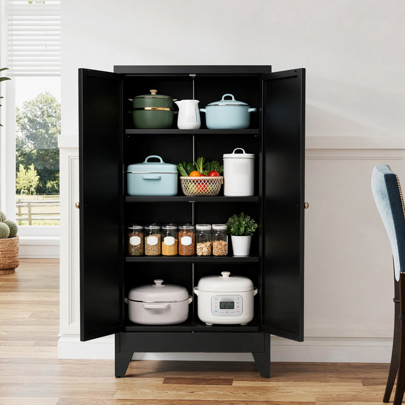 Garde-manger en métal 3 tablettes réglables, Black