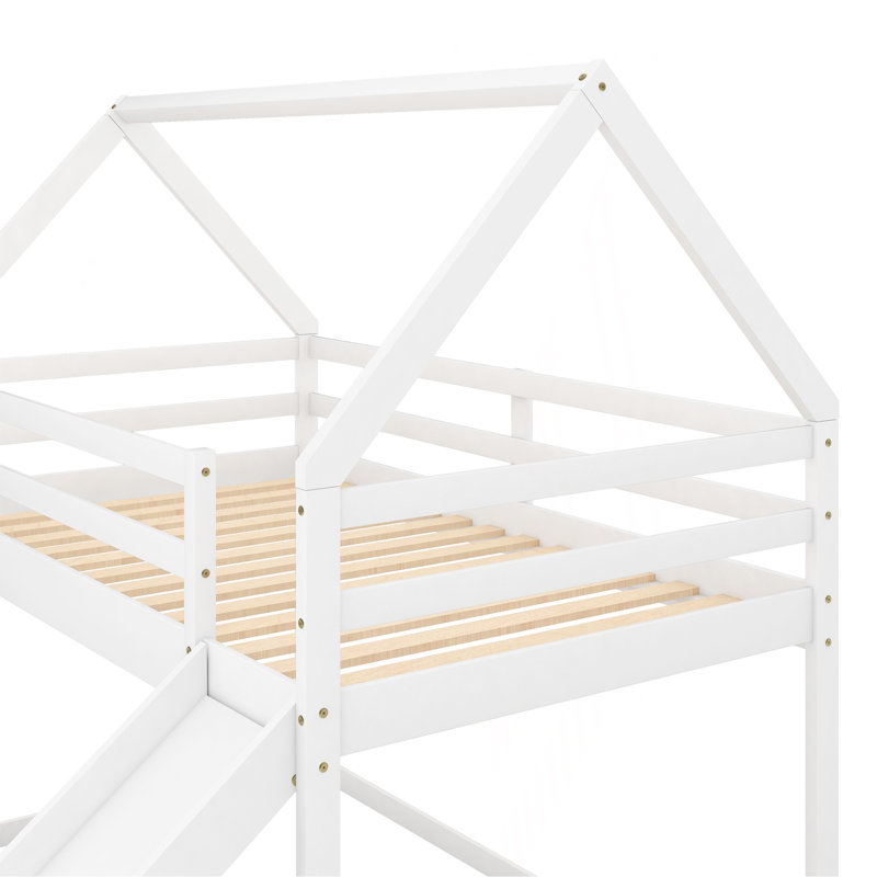 Lit simple superposé avec glissoire et échelle, blanc