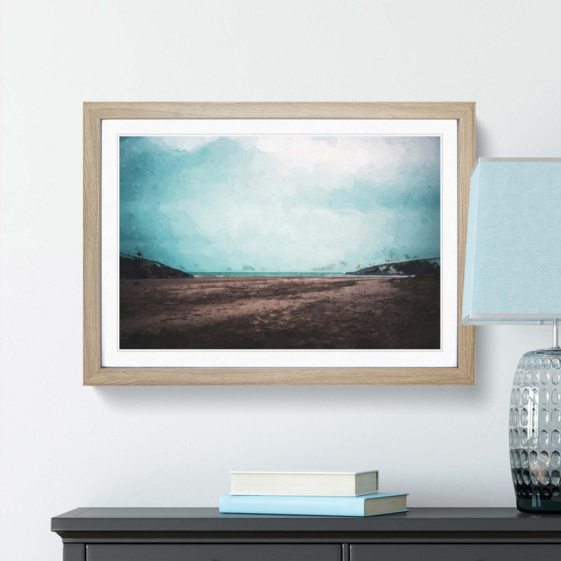 Cornwall Beach in England in Abstract - Picture Frame Graphic Art Print, 27cm H x 36cm W x 2cm D, Oak Framed