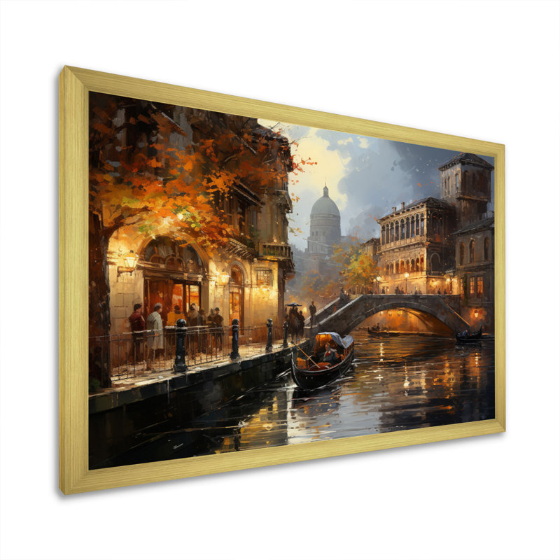 Italie, Italie, réflexions vénitiennes II, impression sur toile, Cadre doré simple, H 12 po x l 20 po x P 1 po