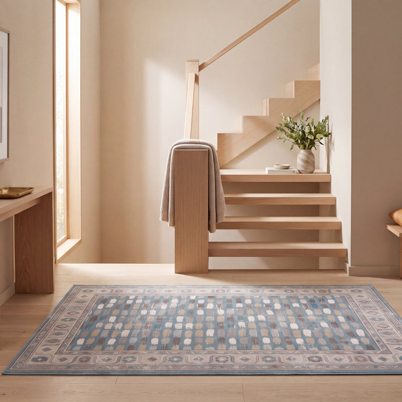 Tapis Thicket moderne à rayures effet pinceau, coloris turquoise, beige, gris, brun et blanc, lavable à la machine, antidérapant, à poils courts, idéal pour l'intérieur et l'extérieur, adapté aux animaux domestiques, pour salon, chambre, salle à manger, entrée, couloir, bureau.