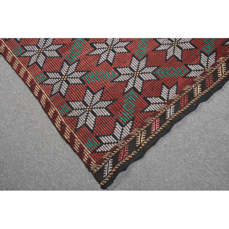 Turkish Star Patterned Area Rug in Red - Handmade Woolen Geometric Design for Unique Home Decor