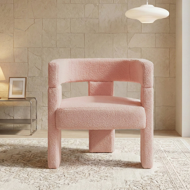 23" Wide Modern Boucle Upholstered Accent Chair Barrel Armchair, Pink