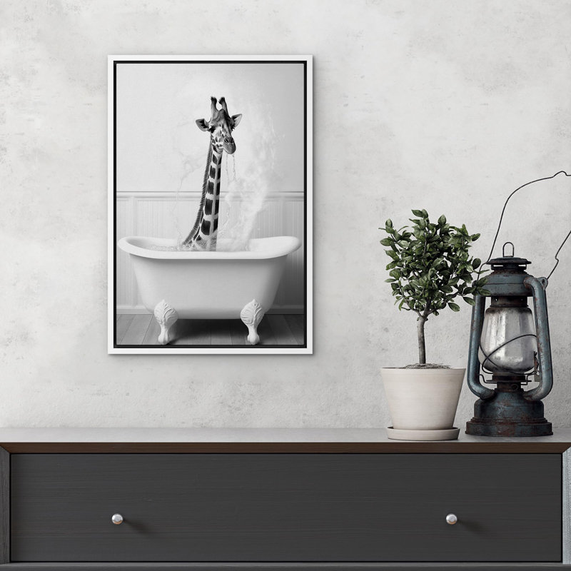 Animaux, décoration de salle de bain, baignoire girafe, H 24 po x l 16 po x P 1,5 po, Cadre blanc