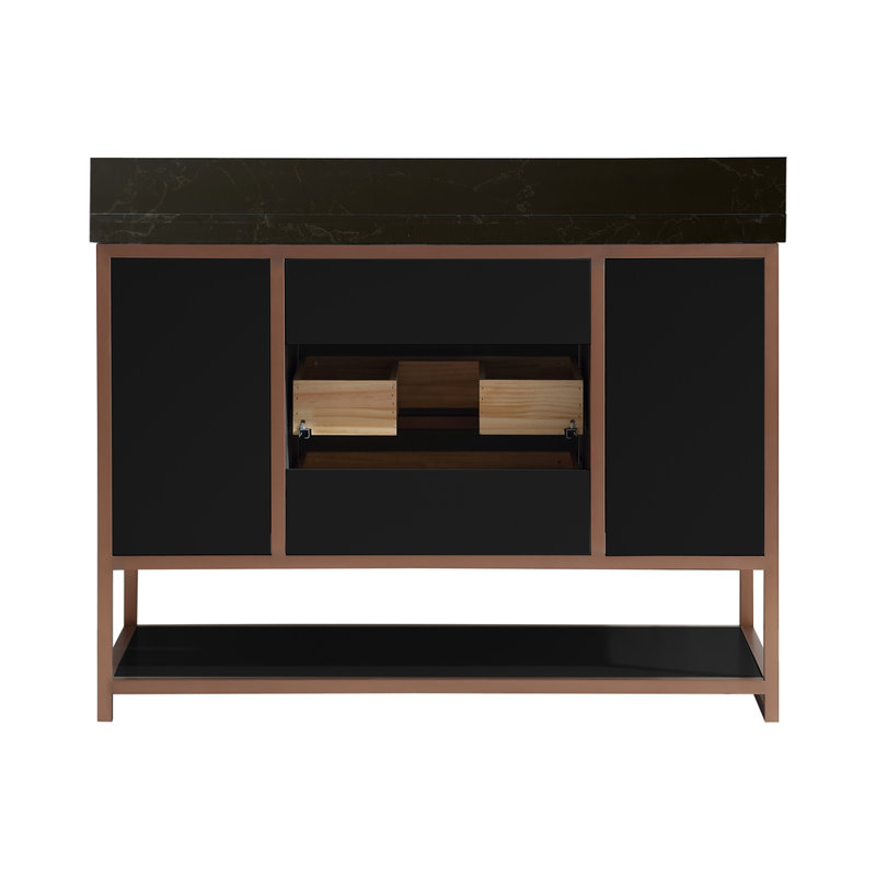 48" Freestanding Standard Bathroom Vanity with Top, Black