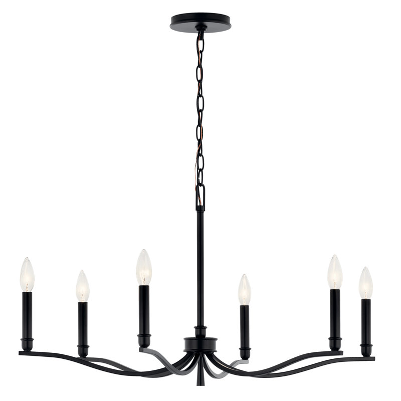 Steel Dimmable Classic / Traditional Chandelier, Satin Black, 17.75" H x 32" W x 32" D, 6