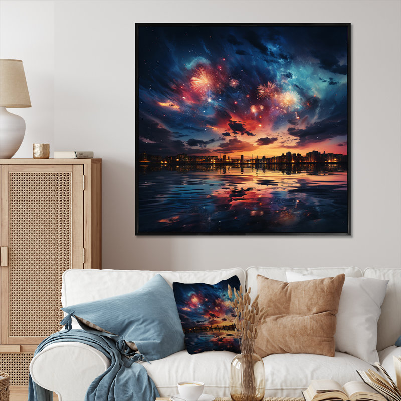 Final Fireworks Burst - Fireworks Canvas Print, H 36 po x l 36 po, Encadrement doré
