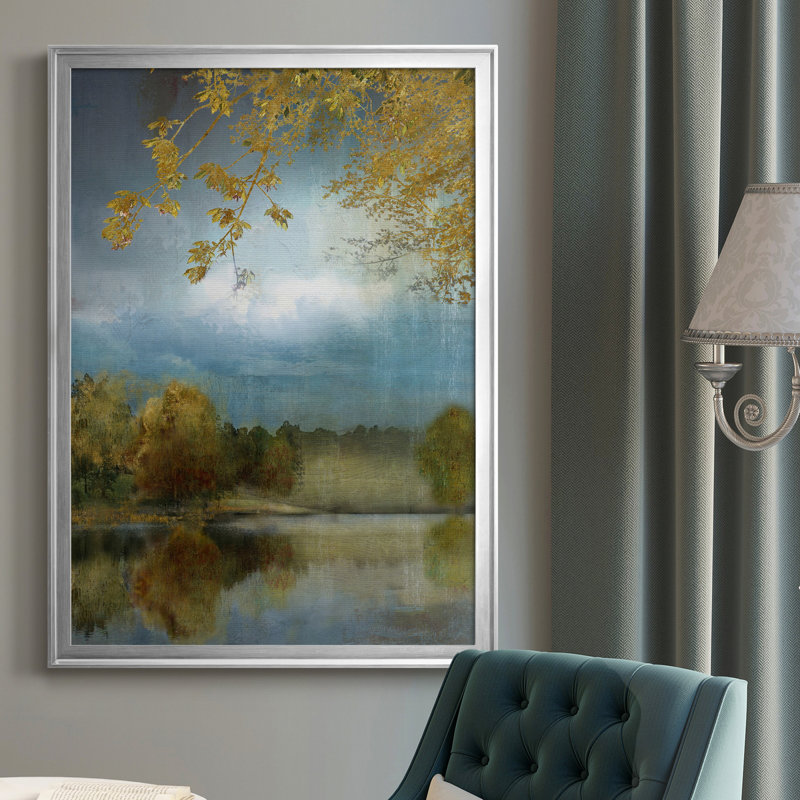 Golden Leaves - Peinture sur toile encadrée, Argent, H 26,5 po x l 36,5 po x P 1,5 po