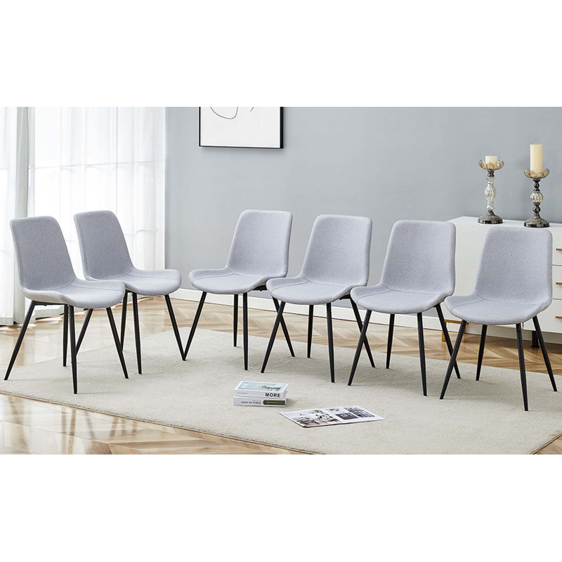 Chaise de salle à manger rembourrée en lin avec dossier rembourré et siège intégré, 6, Gris clair