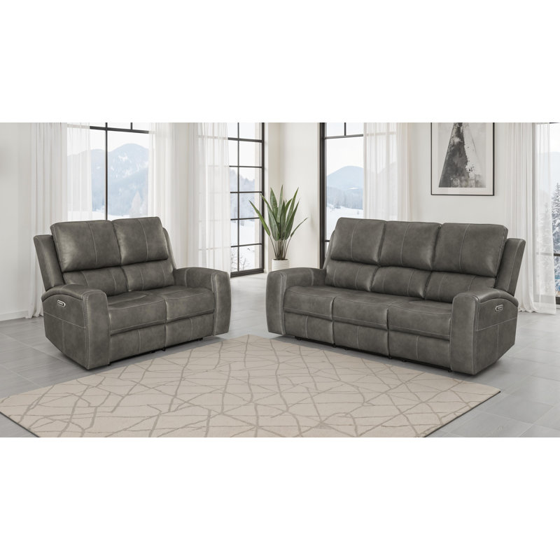 Ensemble de canapés inclinables électriques 3 pièces Pearces, Gris anthracite, 2 Pieces: Sofa, Loveseat