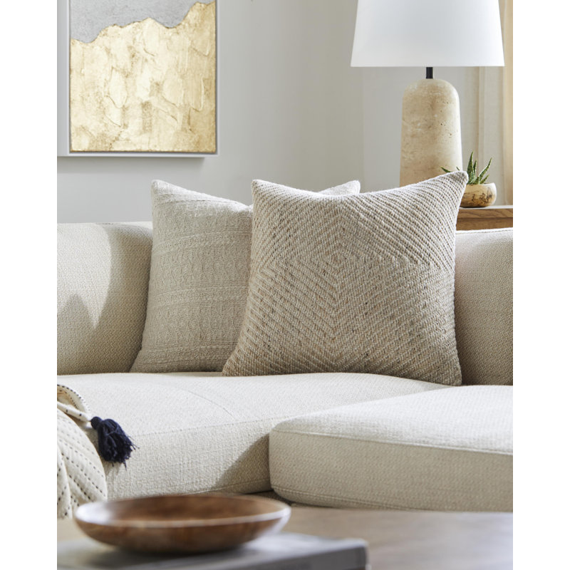 Beige Geometric Recycled PET Yarn Square Throw Pillow