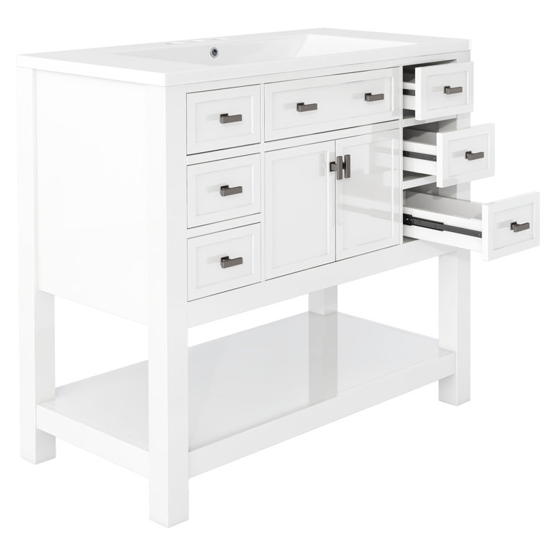 Meuble-lavabo 36 po avec lavabo supérieur, armoire de rangement moderne avec 2 portes à fermeture douce et 6 tiroirs, meuble-lavabo simple