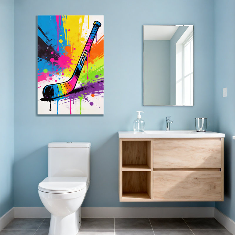 Bâton de hockey abstrait coloré avec éclaboussures de peinture, H 18 po x l 12 po