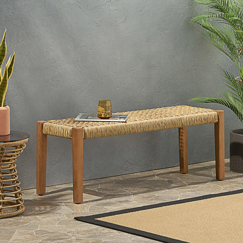 Banc de patio avec dessus en faux rotin, banc de vestibule
