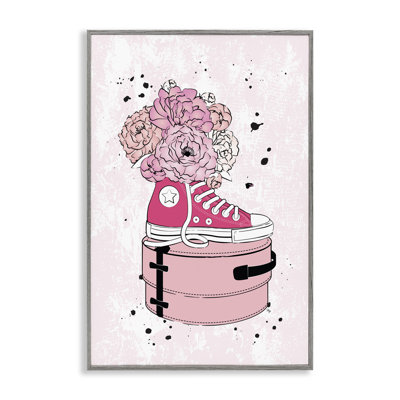 Pink Glam Sneaker Florals  Framed Giclee Art by Martina Pavlova bk-089