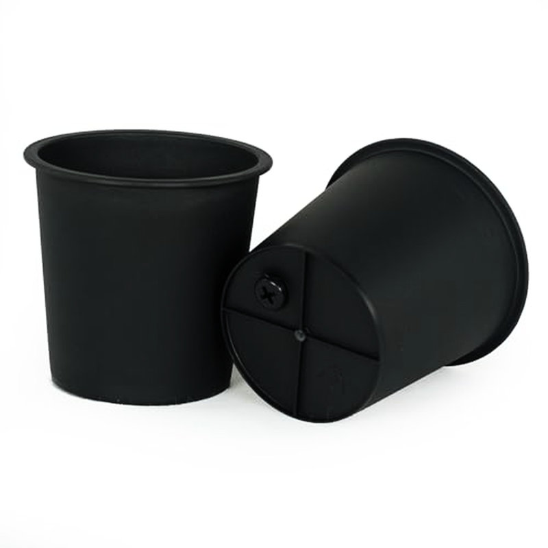 8" Round Garden Pots With Drainage - 5 Nursery Plant Containers. , All-Weather Use. Crack Proof & Fade . Black. For Planting And Storage Plastic Drainage. Construction, Weather Ideal For