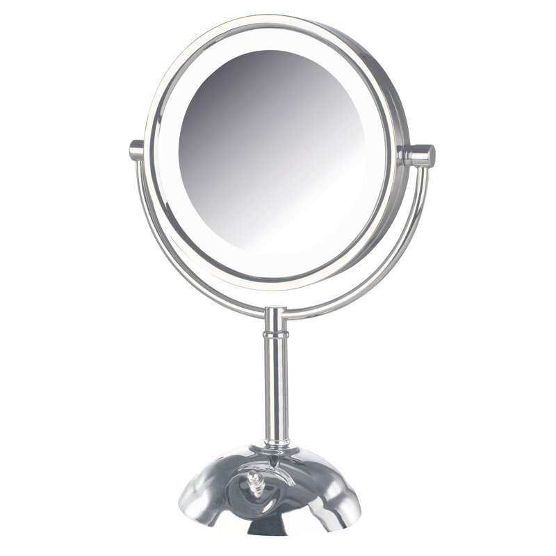 8.5" Lighted Tabletop Magnified Makeup Mirror, Plug In, Chrome