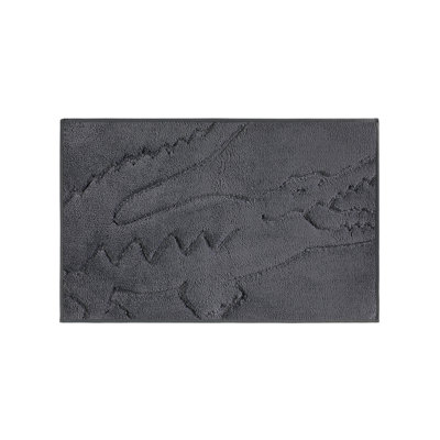 Lacoste Heritage 20x32 Quick-Dry Microfiber Bath Rug with Non-Slip Backing – Soft Absorbent Bathroom Mat, Machine Washable Crocodile Logo Rug, Meteorite
