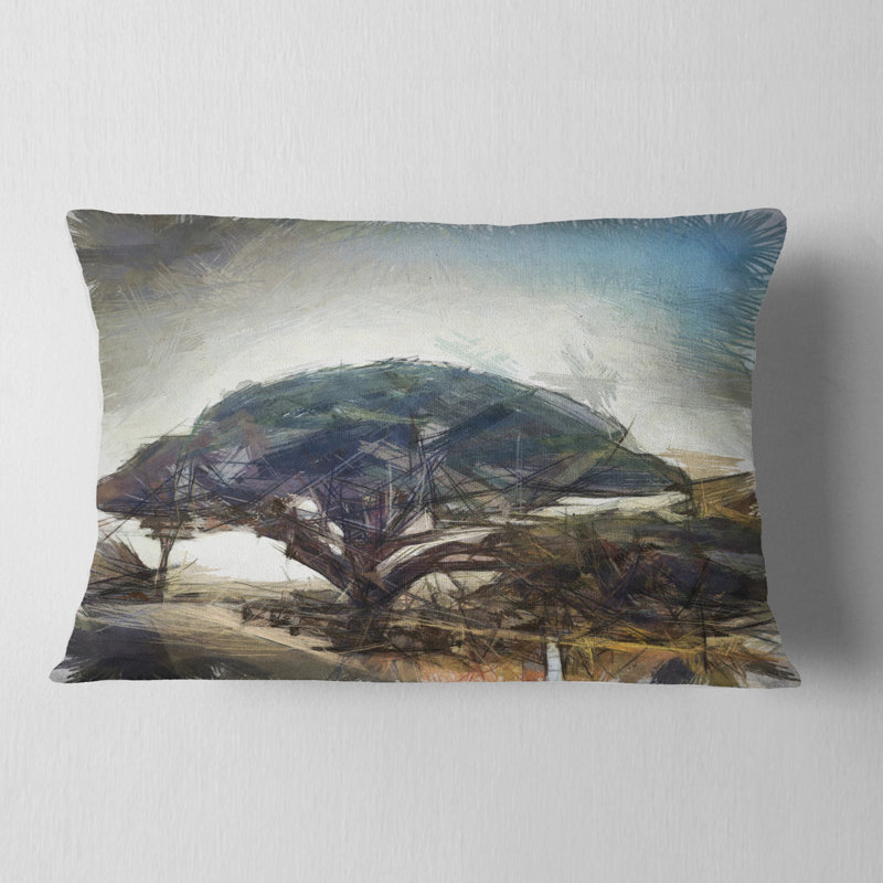 Croquis aquarelle Lonely Oak Tree - paysage imprimé, Coussin décoratif, 12 po x 20 po