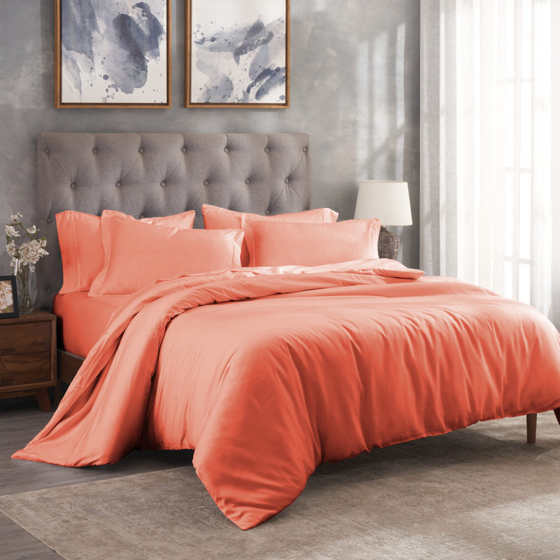 Modal from Beechwood 300 Thread Count Lightweight 3 Piece Duvet Cover Set, Full/Queen, Coral