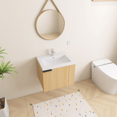 Meuble-lavabo mural simple 24 po avec plateau en résine Habrough et porte à fermeture douce Habrough