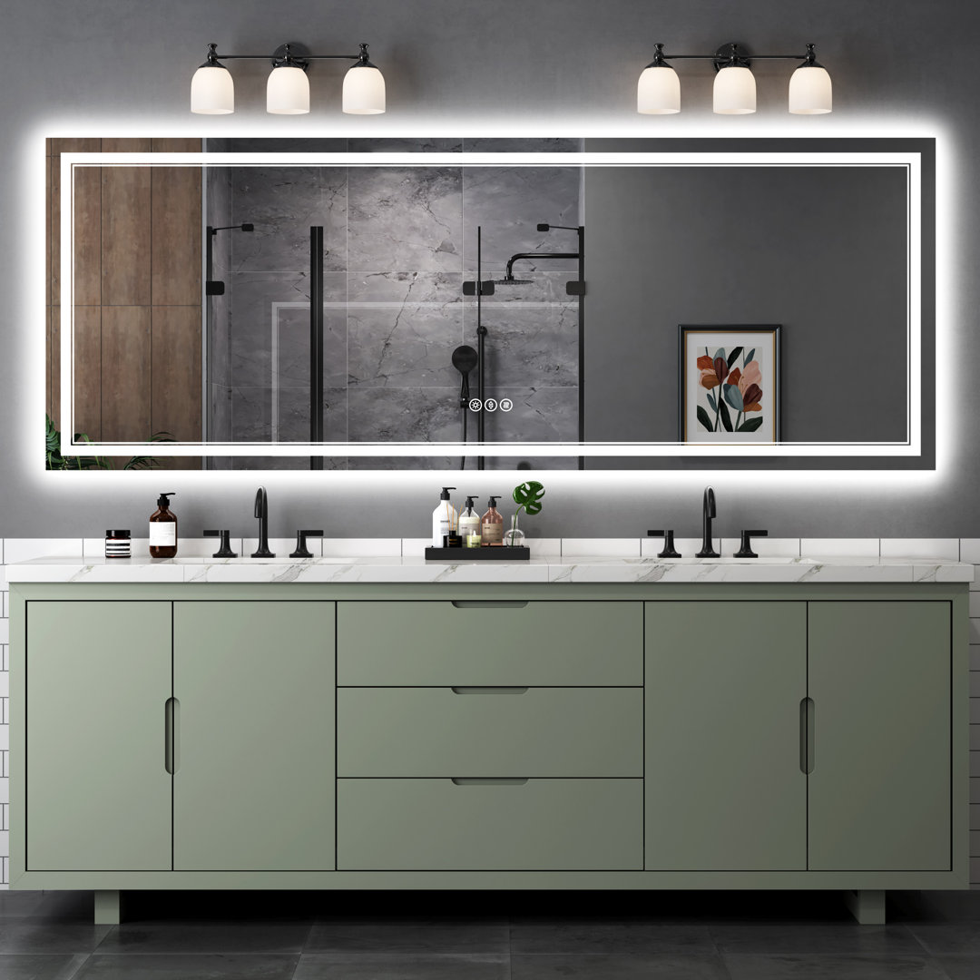 Harana Front and Back Lighting Dimmable Anti-Fog Bathroom/Vanity Mirror with Tempered Glass Wrought Studio™ 
