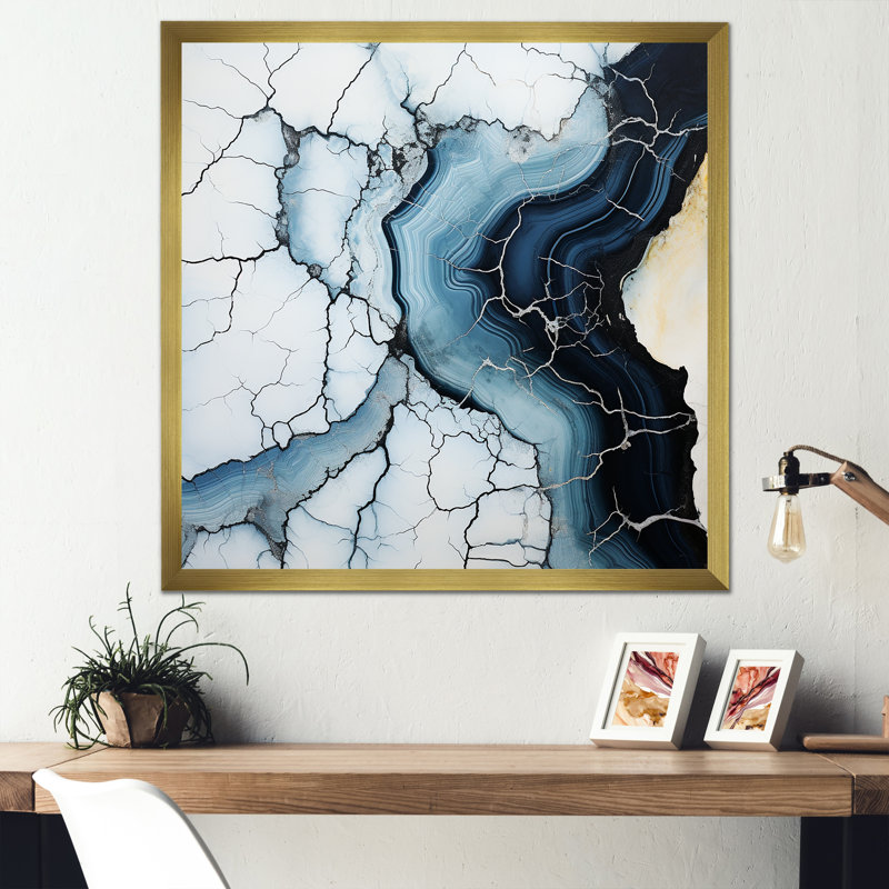 «Blue Stone Geode Minimalisme II», art mural pierre spirituelle, Cadre doré simple, H 16 po x l 16 po x P 1 po