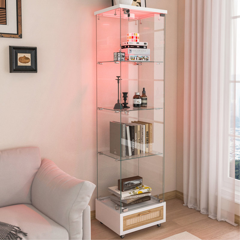 Vitrine moderne en verre avec tiroir, Blanc