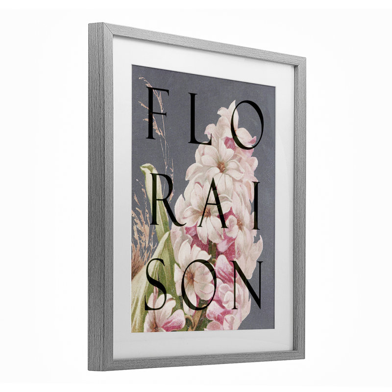 «Floraison Blooming Flower», reproduction encadrée sous verre, design par Lil 'Rue, H 21 po x l 17 po, Cadre de ferme gris