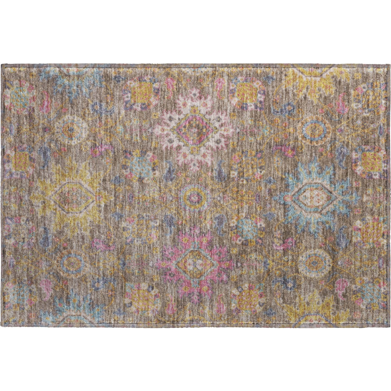 Premium Machine Washable Mayfield AMF2151 medallions Rug, Rectangle 1'8" x 2'6", Mocha