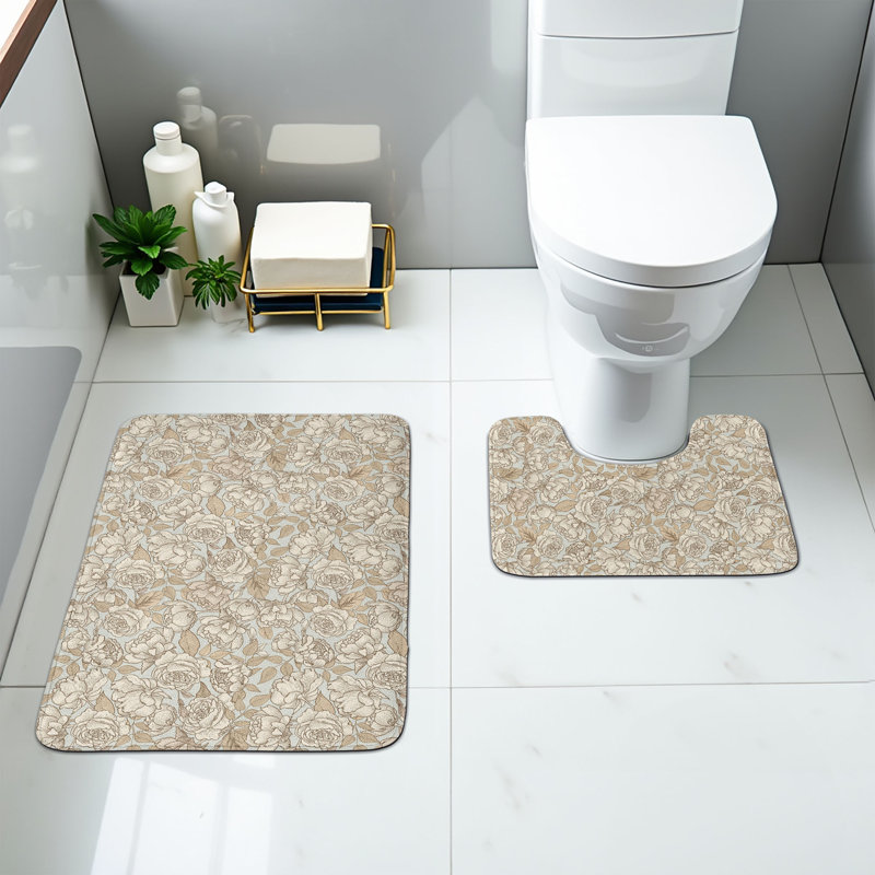  Beige Bathroom Rug Set 2 Pieces Rectangle & Contour Mats Dust Beige Tan