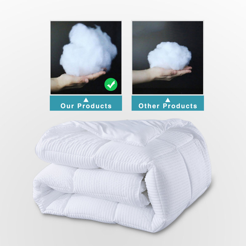 All Season Down Alternative Quilted Comforter Set-Soft Microfiber Seersucker Bedding Set Textured, White