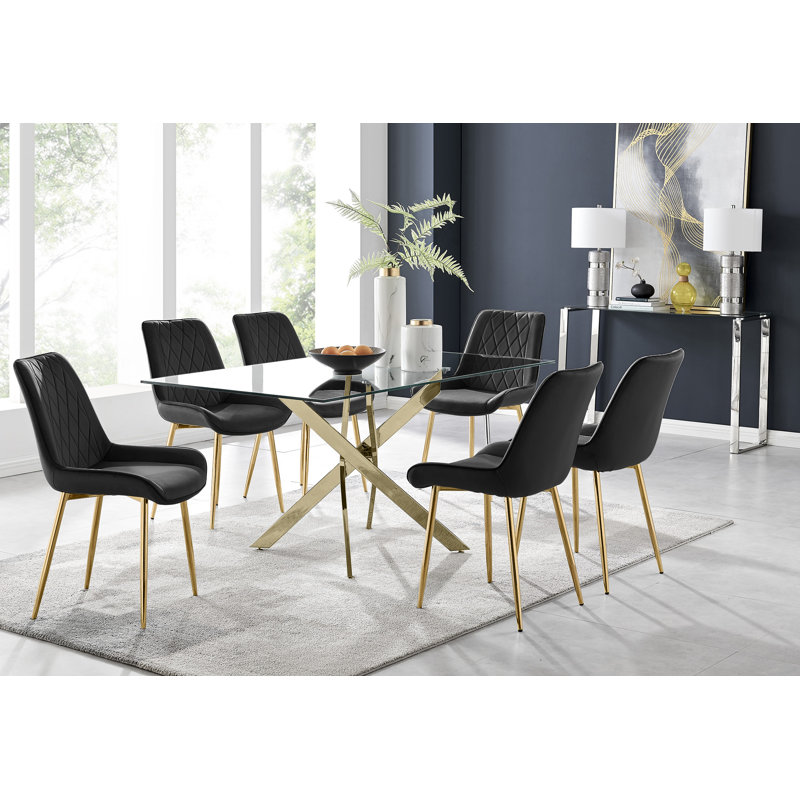 Ensemble de table de salle à manger Lenworth, Noir, Gold, Or