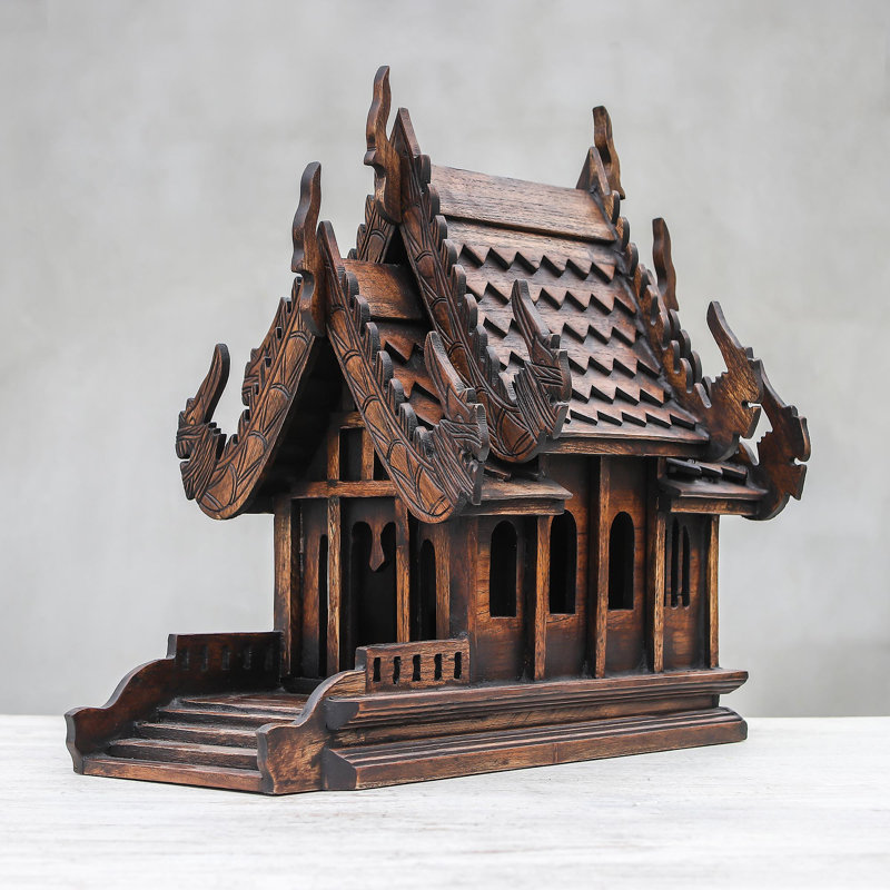 Guardian Spirit Home Teak Spirit House Sculpture