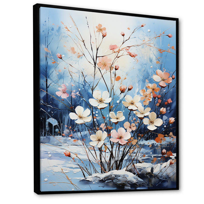 Bouquet de fleurs de neige en harmonie, H 20 po x l 12 po x P 1 po, Cadre flottant noir