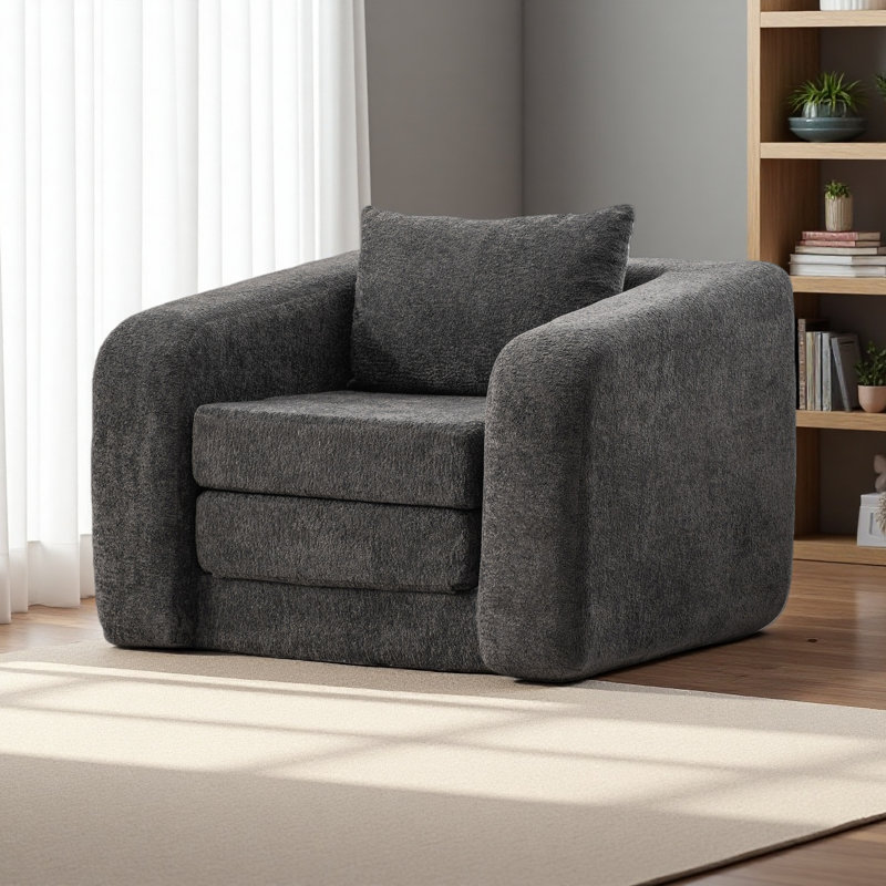 Canapé-lit simple pliable de 40 po avec accoudoirs et dossier, fauteuil d'appoint en chenille convertible avec matelas et lit en nuage avec oreiller