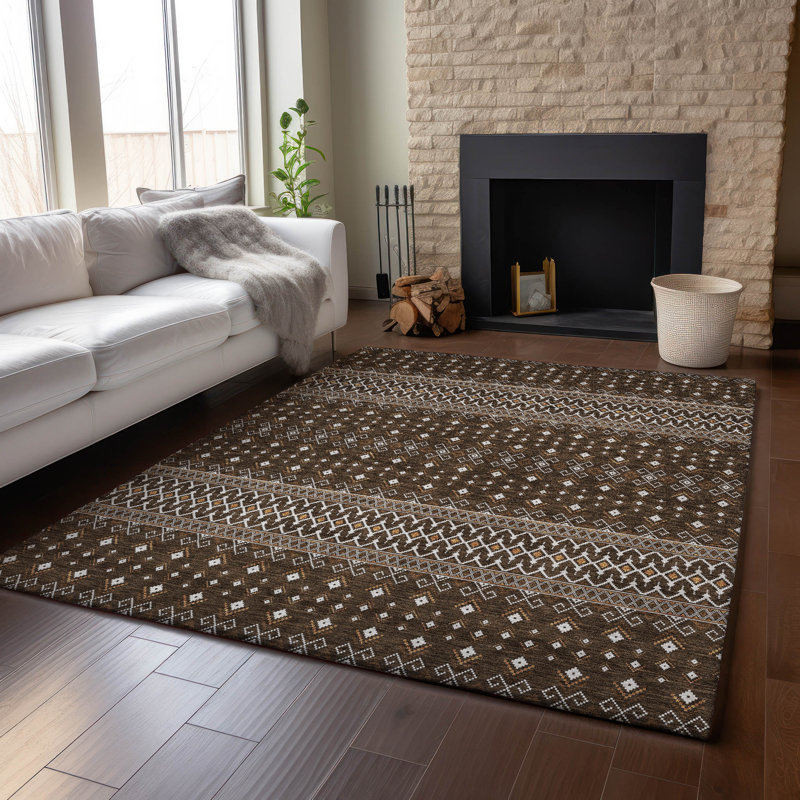 Tapis chocolat Prisco lavable à la machine de qualité supérieure, Rectangle 10 pi x 14 pi