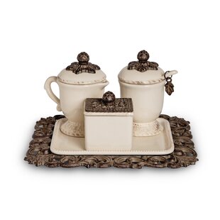 Porcelain Sugar And Creamer With Tray And Crystal Lid Set, Cream