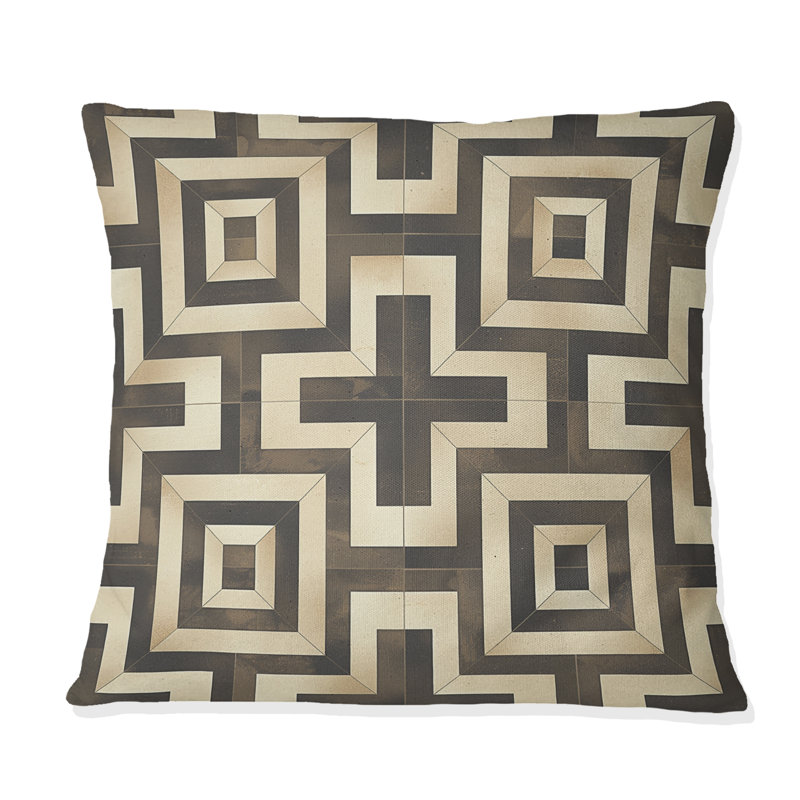 Coussin décoratif brun beige Mid-Century Tile Maze II - Mid-Century, H 18 po x l 18 po